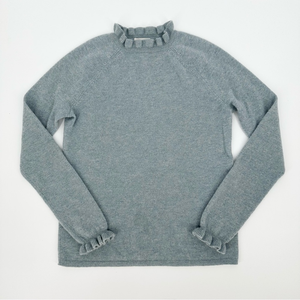 Garnet Hill Cashmere Ruffled Mock Neck Gray Sweater